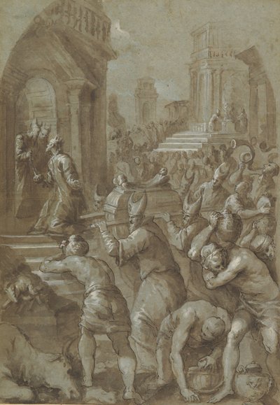 El rey Salomón contempla el Arca de la Alianza siendo llevada al Templo, 1604 de Andrea Michieli
