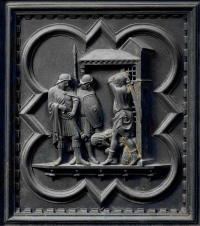 La decapitación de San Juan Bautista, decimosexto panel de las Puertas del Sur del Baptisterio de San Giovanni, 1336 de Andrea Pisano