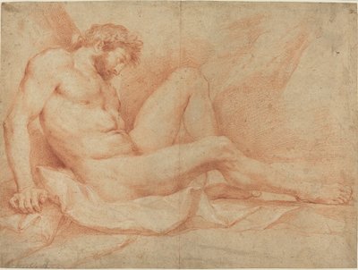 Estudio académico de desnudo de un hombre sentado de Andrea Sacchi