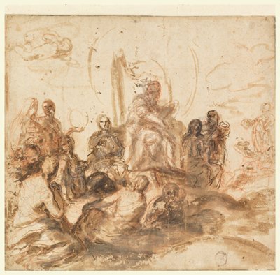 Diseño para Alegoría de la Sabiduría Divina, Sala de Recepción, Palazzo Barberini, Roma, Italia de Andrea Sacchi