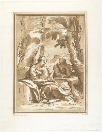 Descanso en la Huida a Egipto de Andrea Scacciati after Agostino Carracci
