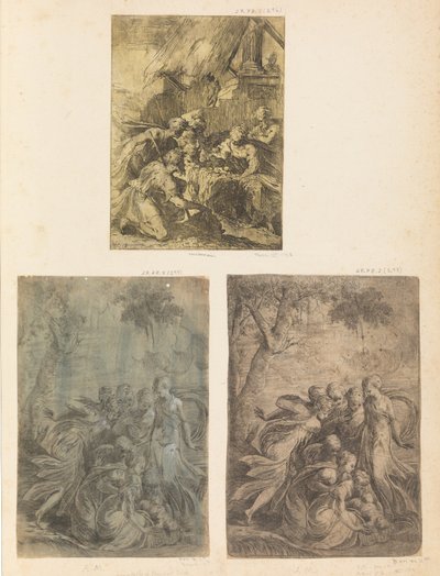 Adoración de los pastores, Moisés rescatado del Nilo, ca. 1540-44 de Andrea Schiavone