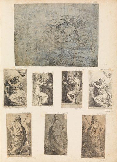 Huida a Egipto, Virgen y Niño, la Anunciación, un santo, s.f. de Andrea Schiavone
