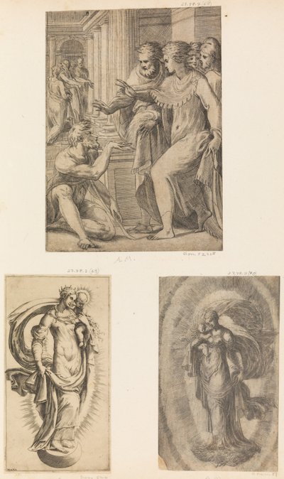San Pedro y San Juan Curando al Hombre Cojo, Virgen y Niño de Andrea Schiavone
