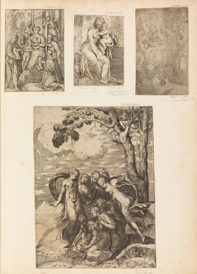 Virgen y Niño, la Circuncisión, Moisés rescatado del Nilo, ca. 1542-46 de Andrea Schiavone