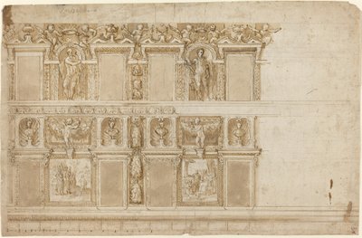 Un Muro Palaciego Ornamentado con Esculturas y Pinturas de Andrea Semino