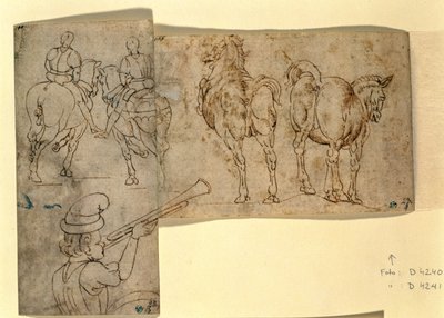 Inv no.38 recto Boceto de caballos, c. 1460-70 de Andrea Verrocchio