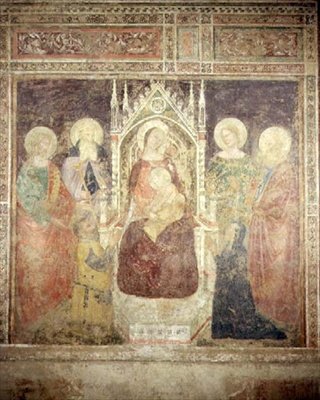Virgen y Niño con San Juan Bautista, Nicolás y Elías de Andrea da Firenze (fl.1388 1459)
