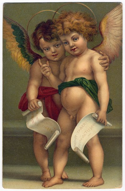 Dos ángeles. Imagen piadosa después del pintor Andrea del Sarto (1486-1530), Dresde, c.1910 (cromolitografía) de Andrea del (after) Sarto