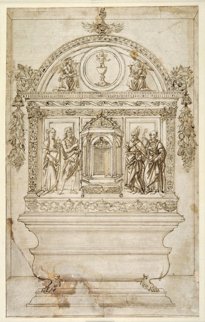 Diseño para el altar de una capilla, con un tabernáculo para la Eucaristía de Andrea del (follower of) Verrocchio