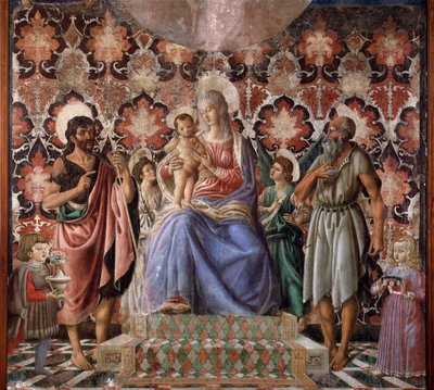 Virgen con niño con San Juan Bautista y otro santo, dos ángeles y dos niños de la familia Pazzi de Andrea del Castagno