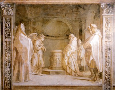 Ángel anunciando el nacimiento de un niño a Zacarías, (detalle) de Historias de la Virgen de Andrea del Sarto