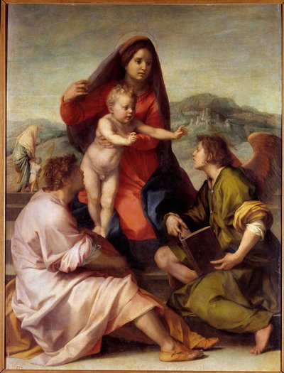 Madonna della Scala. Sagrada Familia con un ángel. Pintura de Andrea del Sarto (1486-1531) 1522-1523 Madrid, Museo del Prado de Andrea del Sarto