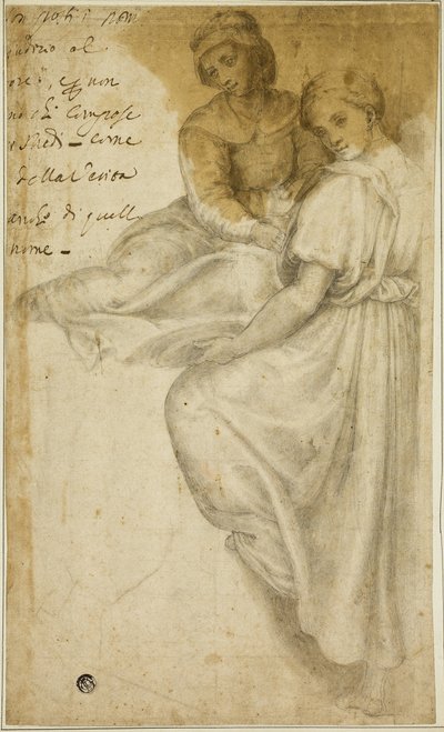 Santa Ana y mujer de pie con bandeja de Andrea del Sarto
