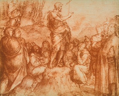 San Juan Bautista predicando a las multitudes, estudio preparatorio para el fresco en el Chiostro dello Scalzo, dibujo de Andrea del Sarto. Gabinetto dei Disegni e delle Stampe, Galería Uffizi, Florencia de Andrea del Sarto