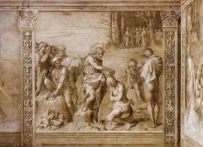 Historias de San Juan Bautista: Bautismo de las multitudes de Andrea del Sarto