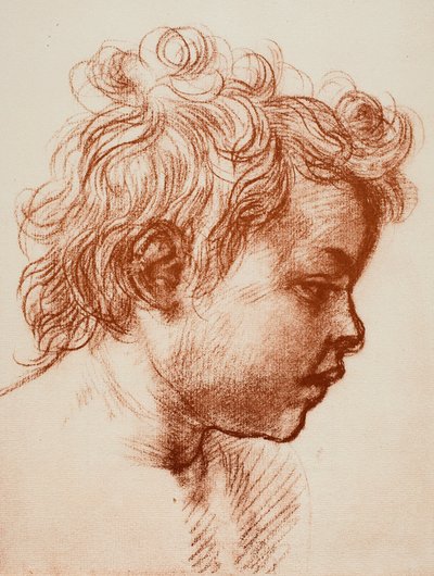 Estudio para la cabeza de San Juan (niño) de la Sagrada Familia, Galería Palatina, Pitti; dibujo de Andrea del Sarto, Gabinetto dei Disegni e Stampe, Galería Uffizi, Florencia de Andrea del Sarto