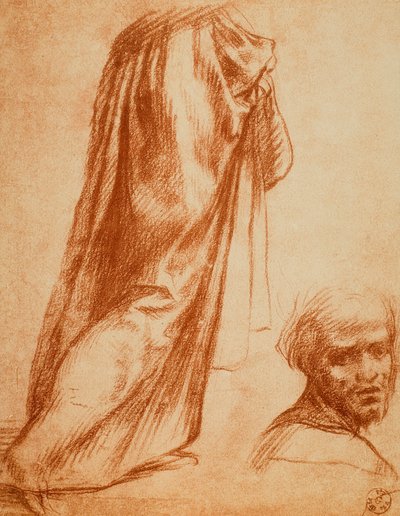 Estudio de drapeado y retrato masculino; dibujo de Andrea del Sarto. Gabinetto dei Disegni e delle Stampe, Galería Uffizi, Florencia de Andrea del Sarto
