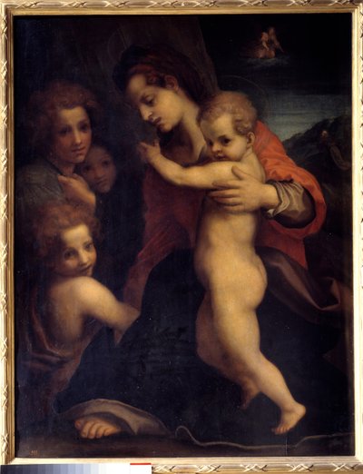 La Virgen, el Niño Jesús, San Juan y dos ángeles. Pintura de Andrea del Sarto (1486-1531) de Andrea del Sarto