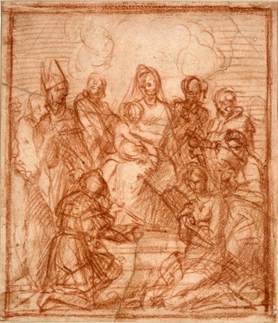 Virgen con el niño en el trono con ocho santos (Estudio de composición) de Andrea del Sarto