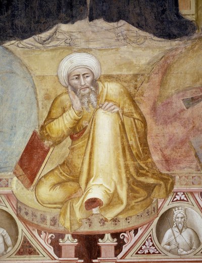 Triunfo de Santo Tomás de Aquino, detalle de la figura debajo del trono, de la Capilla Española, c.1365 (fresco) de Andrea di Bonaiuto (fl.1343 77)