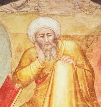 Triunfo de Santo Tomás de Aquino, detalle de la figura bajo el trono, de la Capilla Española, c.1365 (fresco) de Andrea di Bonaiuto (fl.1343 77)