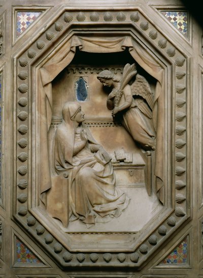 Tabernáculo, detalle de la Anunciación de la Virgen (detalle) de Andrea di Cione Orcagna