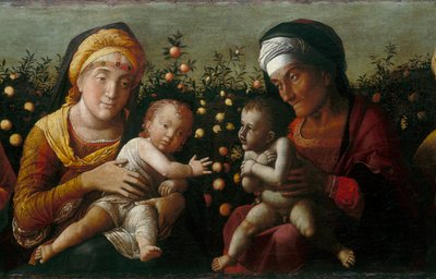 La Sagrada Familia con Santa Isabel, Juan y Zacarías (detalle) de Andrea school of Mantegna