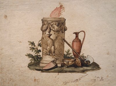 Brasero en forma de columna, decorado con festones y águila, con armas cortantes, copa y ánfora de Andrea the Elder Appiani