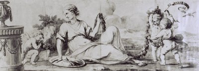 Figura femenina con putti, composición alegórica, ca 1754, diseño de Andrea Appiani (1754-1817) para cómoda-bureau de Giuseppe Maggiolini, Italia de Andrea the Elder Appiani