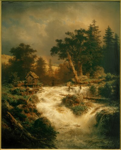 A.Achenbach, Cascada nórdica con arco iris de Andreas Achenbach