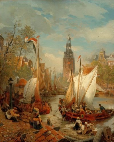 Escena del puerto en Ámsterdam de Andreas Achenbach