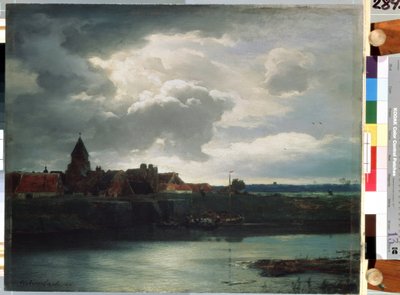 ""Paisaje de pueblo en un río"" (Paisaje con un río) Pintura de Andreas Achenbach (1815-1910) 1866 San Petersburgo, Museo del Hermitage de Andreas Achenbach