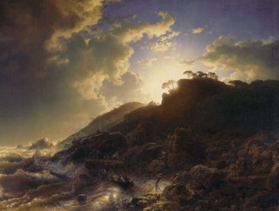 Puesta de Sol después de una Tormenta en la Costa de Sicilia, 1853 de Andreas Achenbach