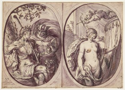 Dos composiciones ovales en una hoja. A la izquierda, una pastora (¿Diana?) sentada con un bastón y un perro a su lado. Ella sostiene una manzana que Mercurio, con capa, parece haberle traído; en esta dice: "Det: pulcherrima". En el óvalo a la derecha, una de Andreas Bodan II
