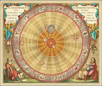 1660 Carta astronómica copernicana en forma de círculos concéntricos de Andreas Cellarius