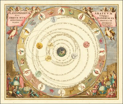 Gráfico de 1660 que ilustra el modelo del universo del astrónomo griego Arato, por Andreas Cellarius. de Andreas Cellarius