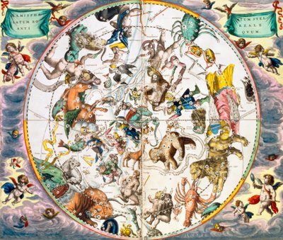 Planisferio celestial mostrando los signos del zodiaco, 1660-1661 de Andreas Cellarius
