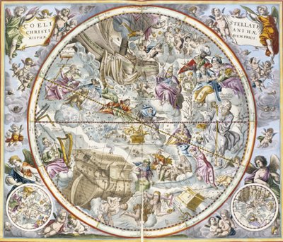 Mapa de las Constelaciones Cristianas según Julius Schiller, del Atlas Celestial, o La Armonía del Universo de Andreas Cellarius