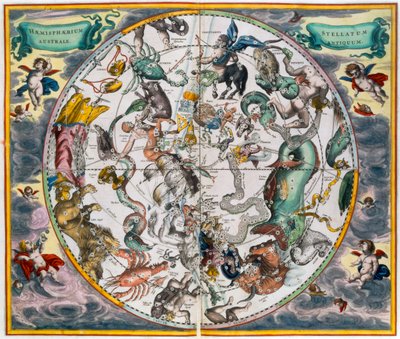 Mapa del hemisferio sur celestial, 1660-1661 de Andreas Cellarius
