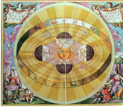 Scenographia: Systematis Copernicani Carta astrológica (c.1543) ideada por Nicolaus Copernicus (1473-1543), de 