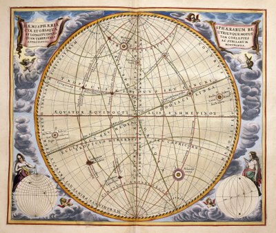 Trayectorias de planetas y estrellas vistas desde la Tierra, grabado de Harmonia Macrocosmica, por Andreas Cellarius (1596-1665) de Andreas Cellarius