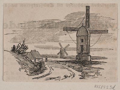 Dos molinos de poste cerca de un camino de Andreas Flinch