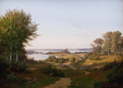 Vista de la colina en el castillo de Skanderborg, Jutlandia, y el monumento a Federico VI de Andreas Juuel