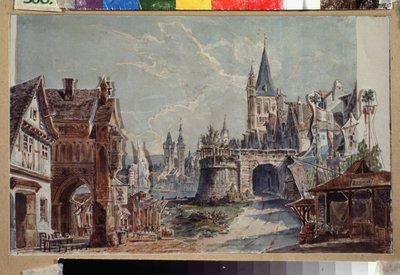 Decoración preparatoria para el ballet Fausto de Cesare Pugni (1802-1870). Obra de Andreas Leonhard Roller (1805-1891), acuarela y tinta sobre papel de Andreas Leonhard Roller