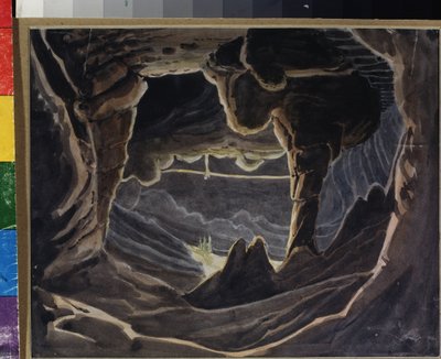 Cueva - Decoración preparatoria para la ópera "Rouslan y Lyudmila" de Mikhail Glinka (1804-1857) (Escenografía para la ópera Ruslan y Lyudmila de M Glinka) Obra de Andreas Leonhard Roller (1805-1891), acuarela y gouache sobre papel de Andreas Leonhard Roller