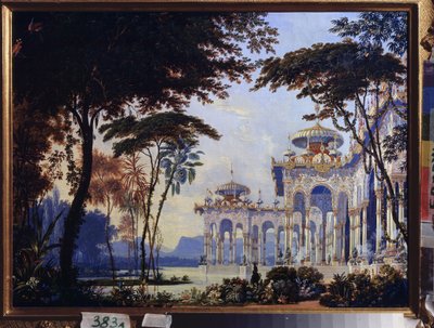 Palacio - Decoración preparatoria para la ópera "Rouslan y Lyudmila" de Mikhail Glinka (1804-1857) - Escenografía para la ópera Ruslan y Lyudmila de M Glinka - Obra de Andreas Leonhard Roller (1805-1891), acuarela y gouache sobre papel de Andreas Leonhard Roller