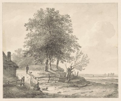 Paisaje con una casa de campo en una colina de Andreas Schelfhout