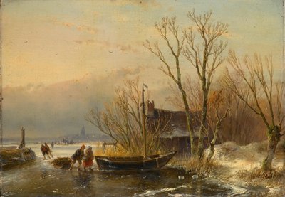 Escena invernal en el hielo con recolectores de madera de Andreas Schelfhout