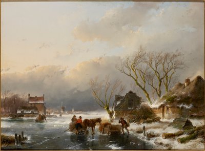 Paisaje de invierno con un río congelado de Andreas Schelfhout